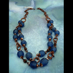 Blue recycled beads with copper chain necklace